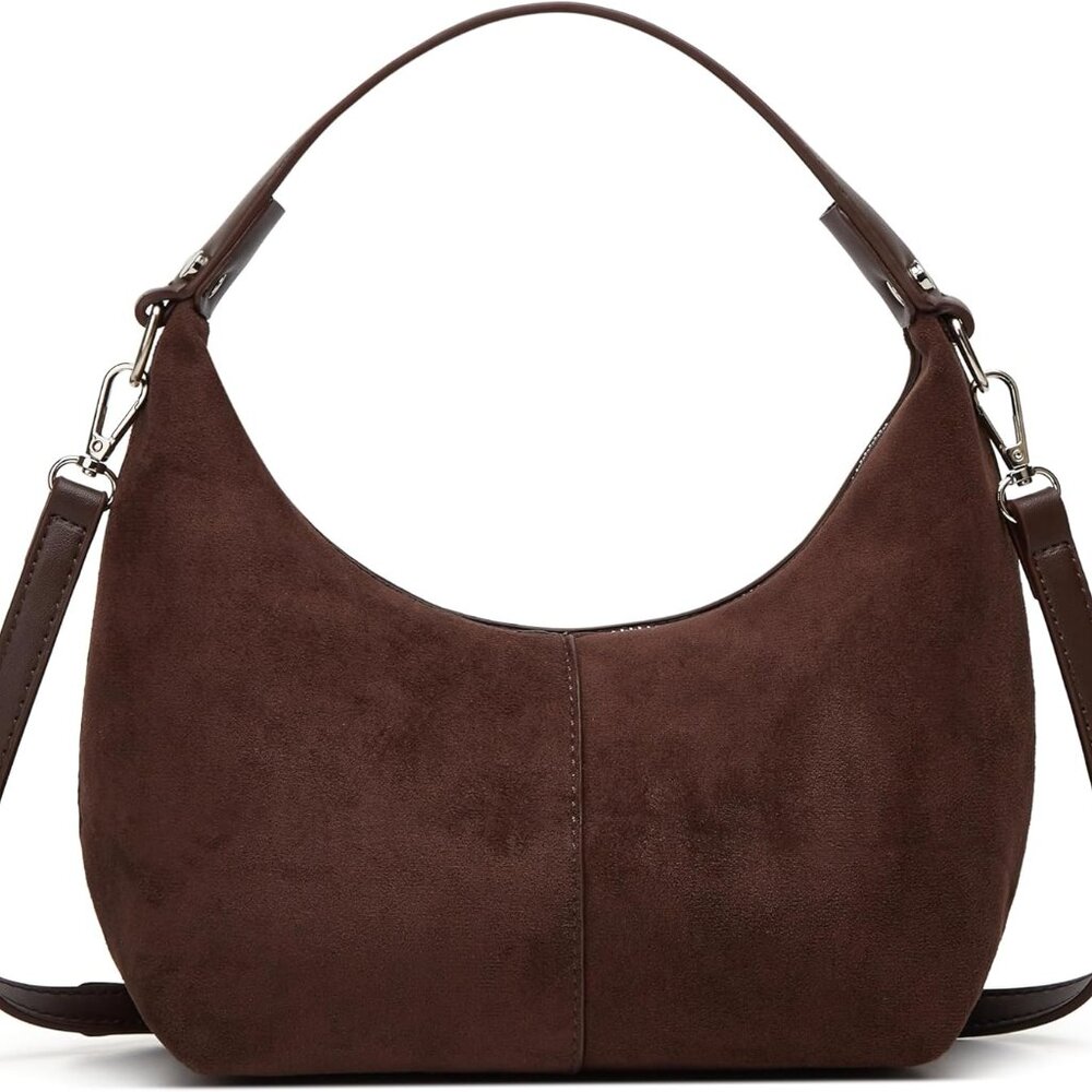 Suede Crescent Tote Bags for Women Vintage Shoulder Bag Brown Suede Handbag Casu